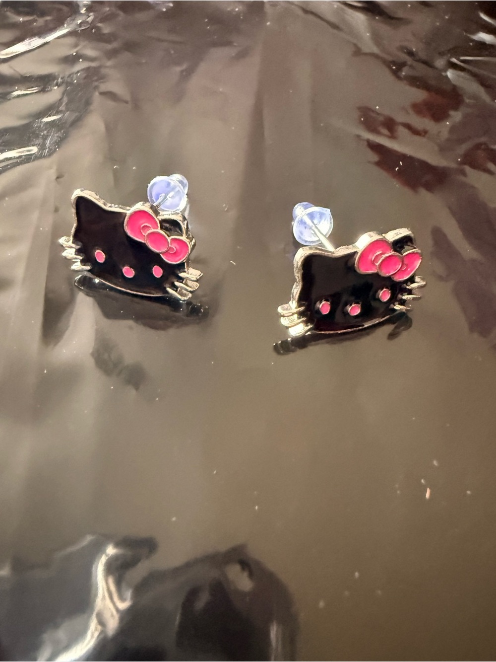 Black and Pink Hello Kitty Stud Earrings